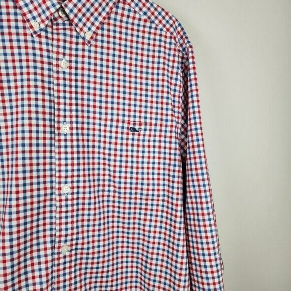 Vineyard Vines Men sz M red blue check whale button down shirt classic fit - Picture 2 of 10